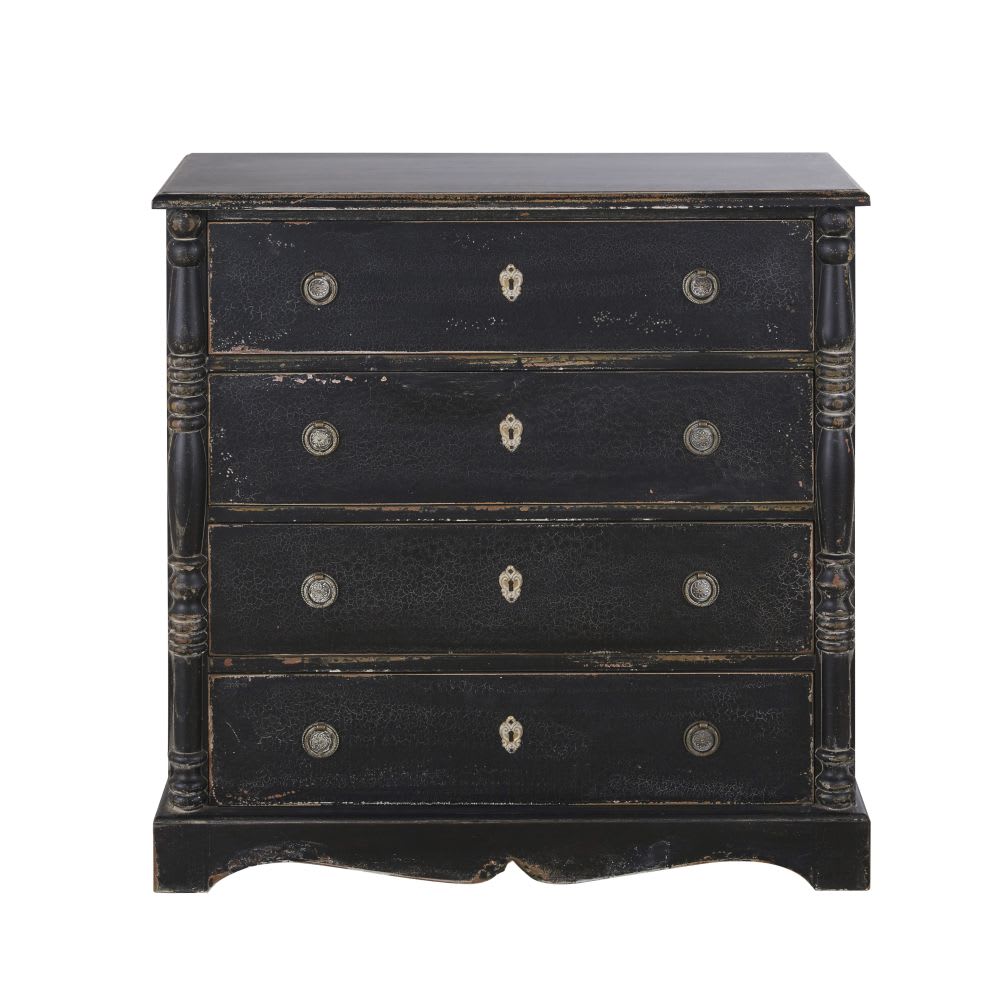 Commode haute 4 tiroirs noire et métal coloris laiton L89