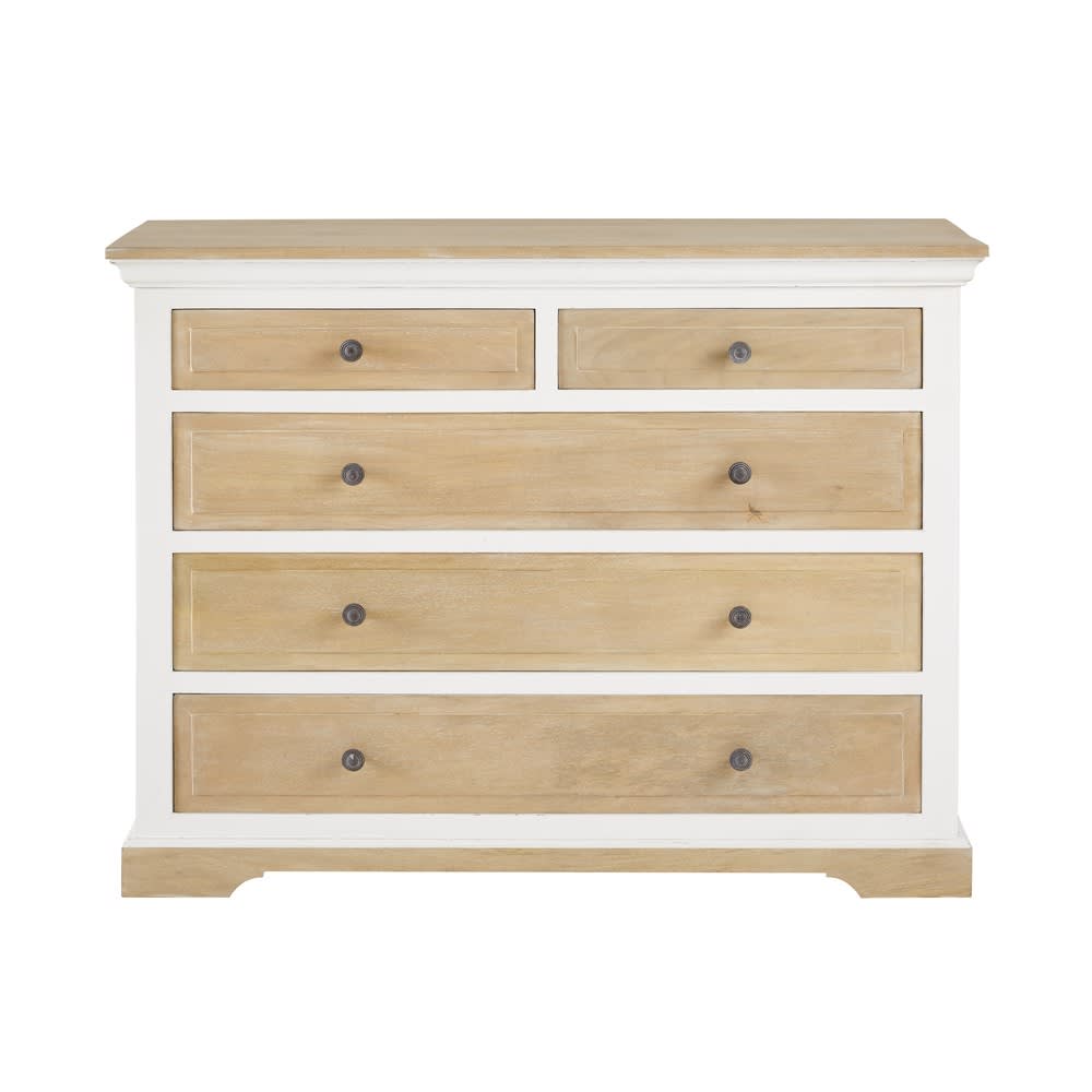 Commode haute 5 tiroirs en manguier massif blanc L118