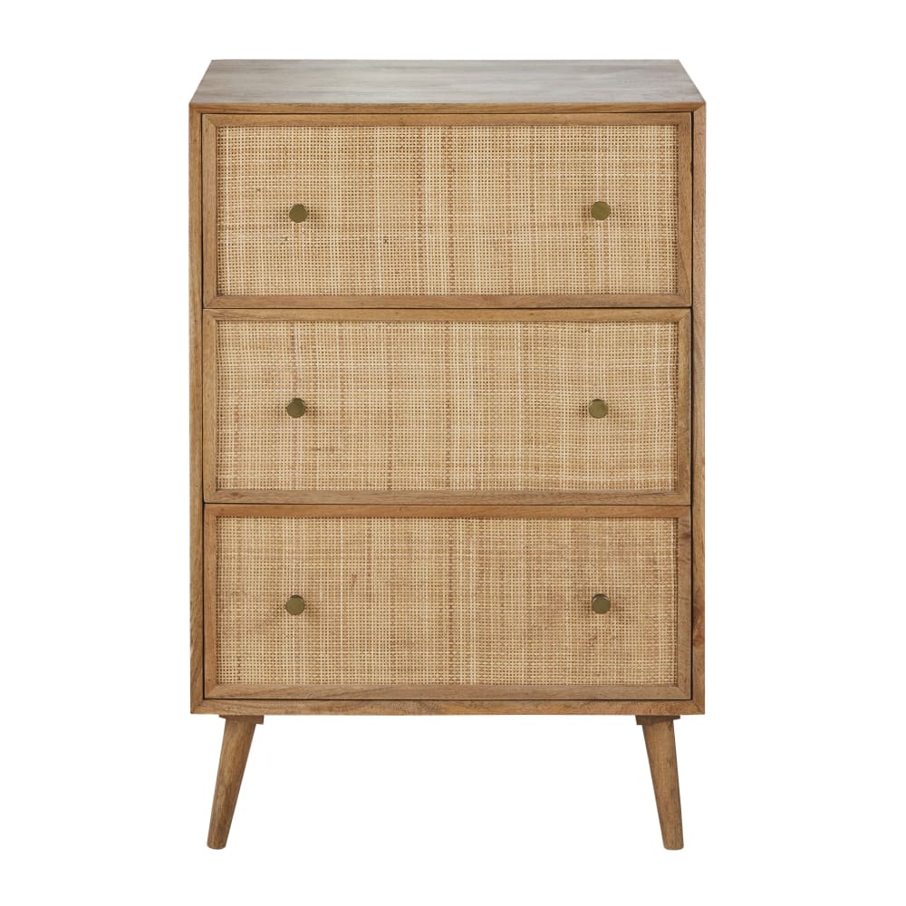 Commode haute vintage 3 tiroirs en bois de manguier et bambou L65