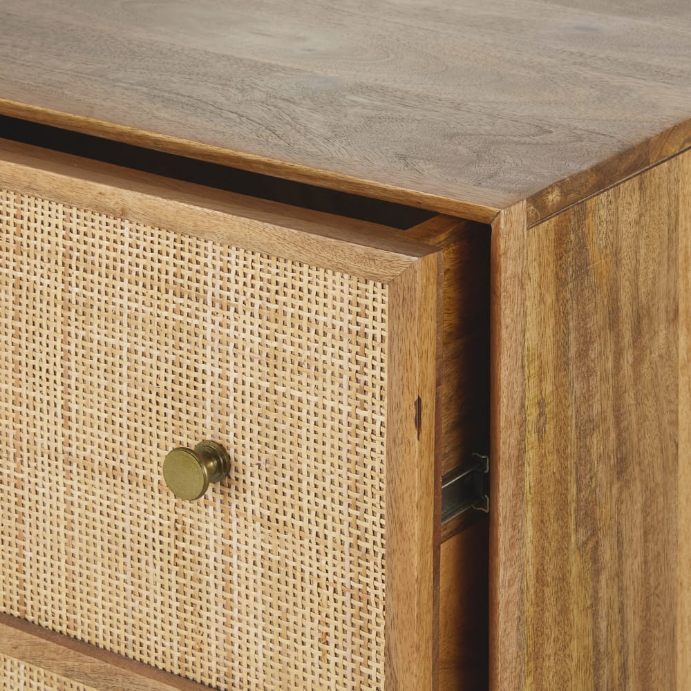 Commode haute vintage 3 tiroirs en bois de manguier et bambou L65 — vue 4