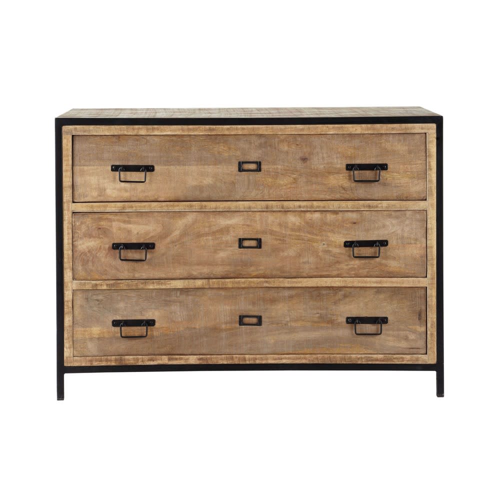 Commode industrielle en bois de manguier massif et métal L110