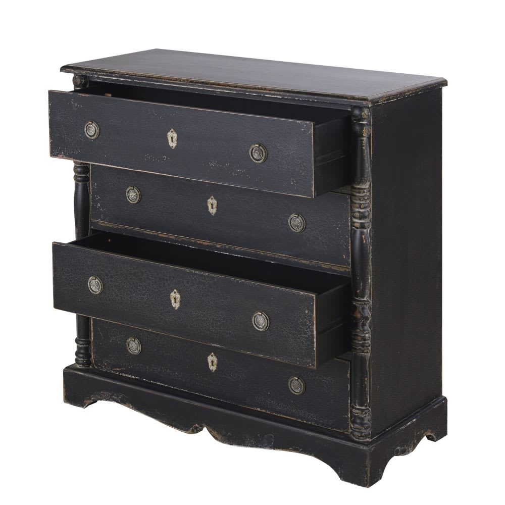 Comò con 4 cassetti nero e metallo color ottone 89 cm - Maisons