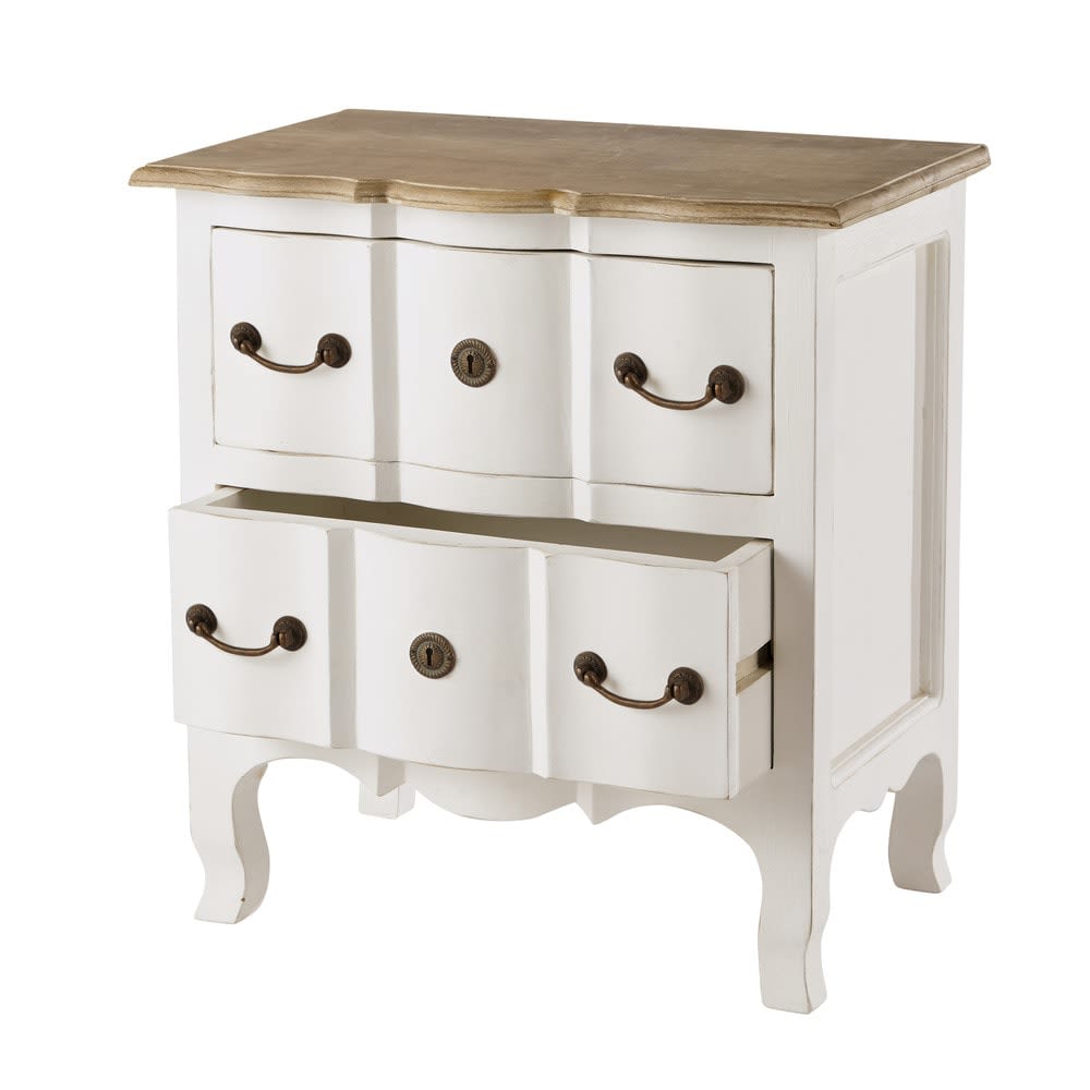 Comodino bianco in acacia e mango 2 cassetti - Maisons du Monde