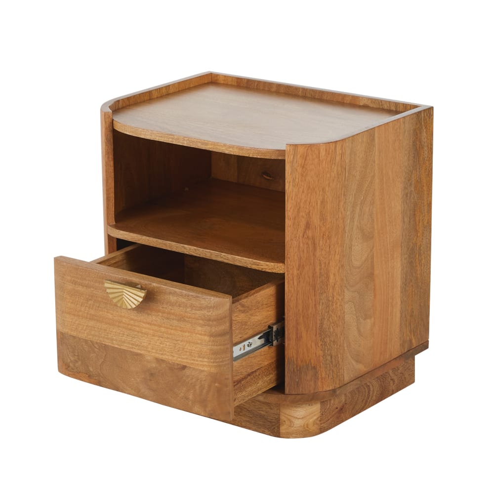 Comodino con vano a giorno e 1 cassetto in legno di mango -