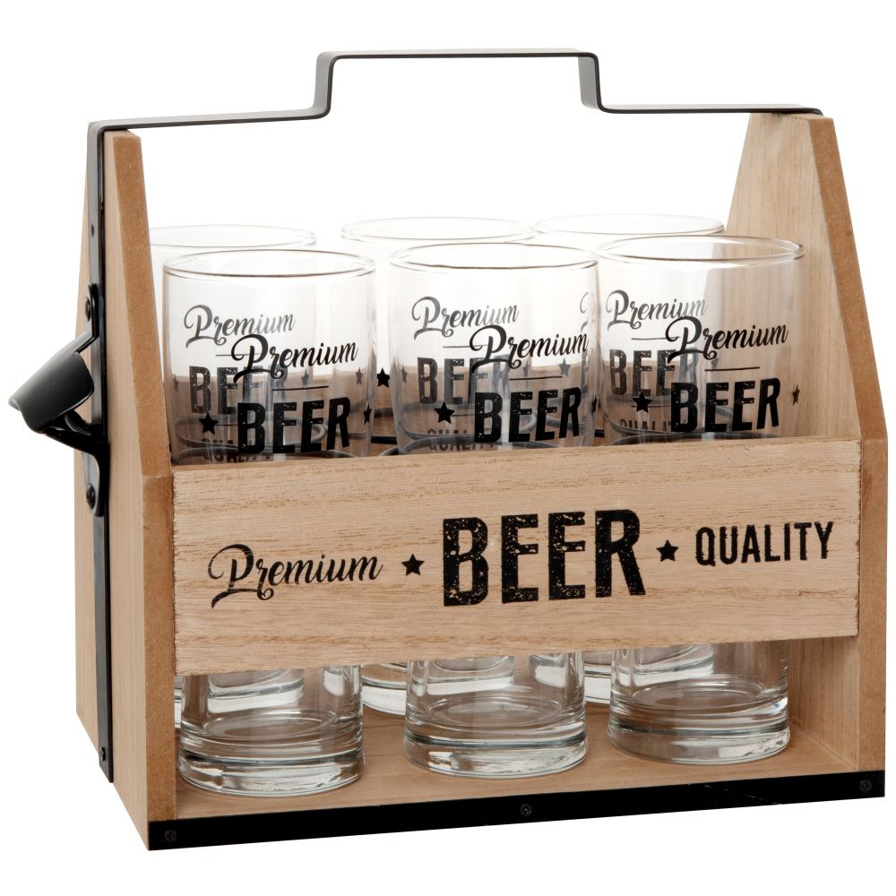 Composition verres à bière (x6) et support en bois d'eucalyptus