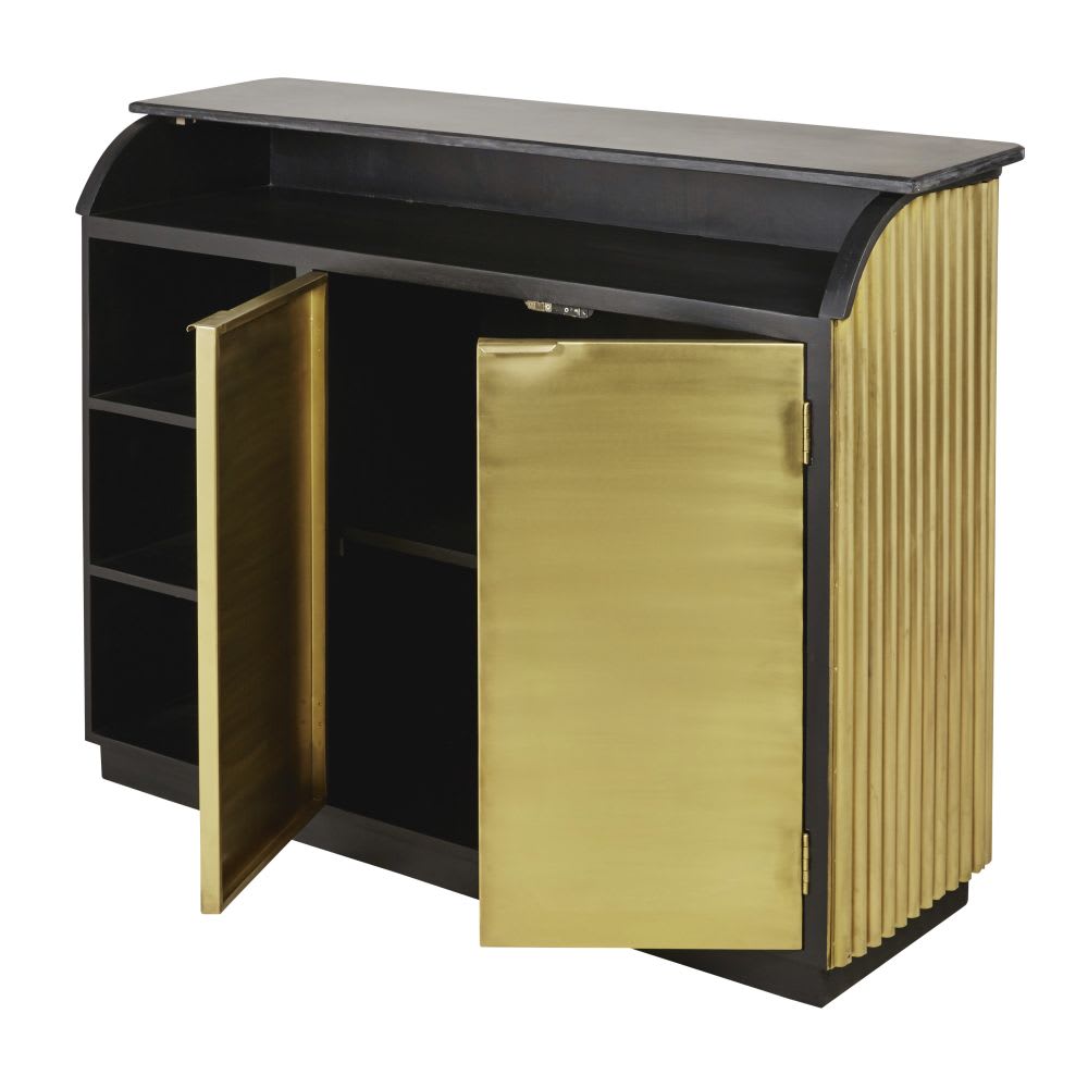 Comptoir professionnel en métal ondulé coloris laiton et pierre noire