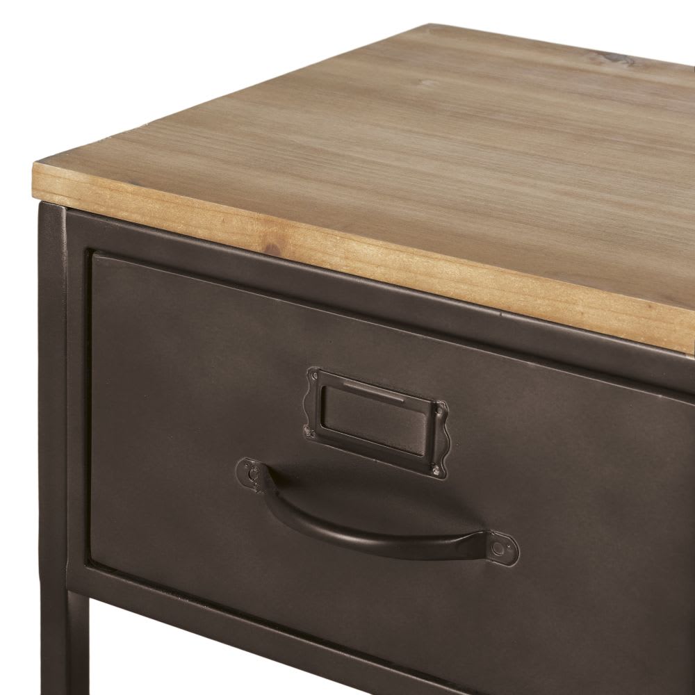 Console 3 tiroirs en bois de sapin massif et acier patiné et vieilli - Maisons du Monde