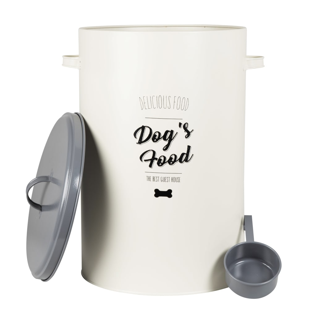 Contenedor de acero para alimentos para mascotas H50 con estampado en color crudo, gris y negro. - Maisons du Monde