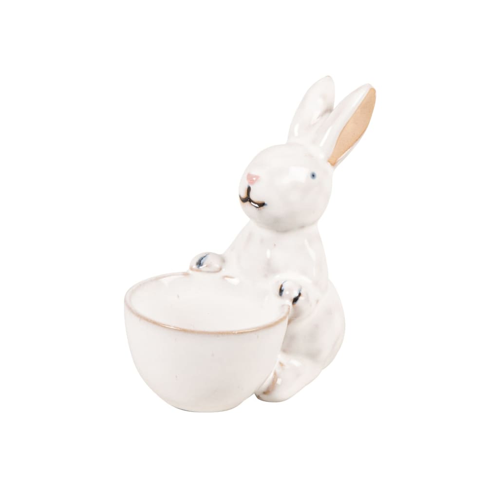 Coquetier lapin en grès blanc