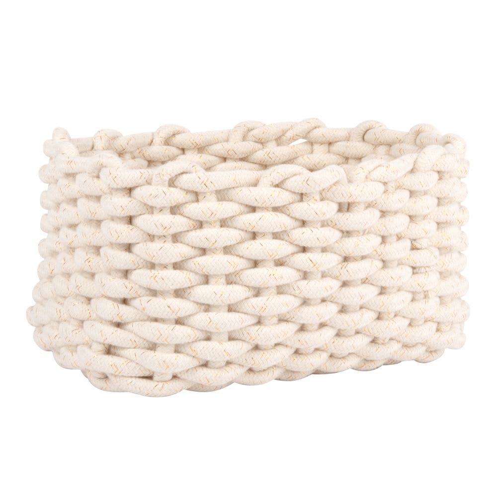 Corbeille rectangulaire en textile tressé blanc et fibre métallisée