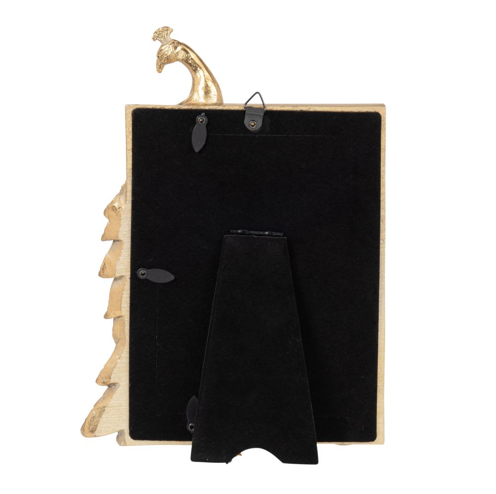 Cornice portafoto pavone in poliresina dorata, formato 10x15 cm -