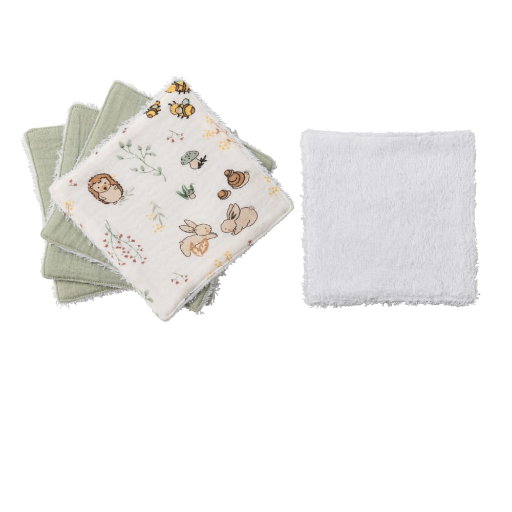 Maisons du Monde - Cotons lavables en gaze de coton vert d'eau et imprimé animaux multicolores (x5)