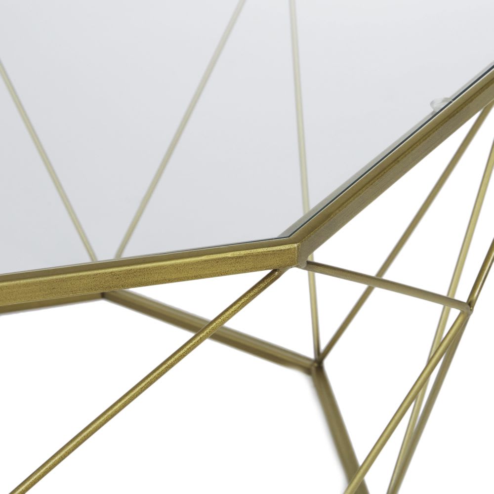 Couchtisch aus messingfarbenem Metall und Glas 80 cm - Maisons Du