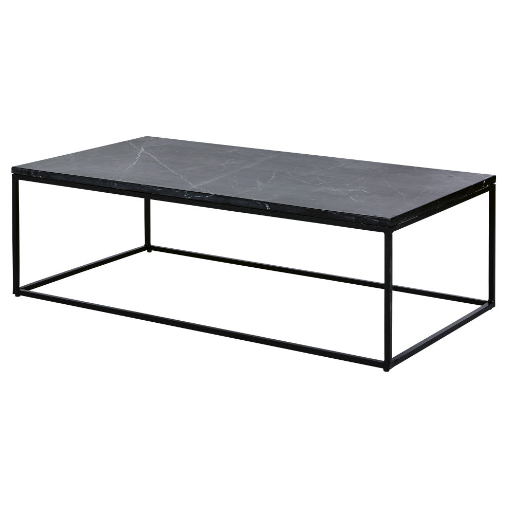 Couchtisch aus schwarzem Marmor und schwarzem Metall 110 cm -