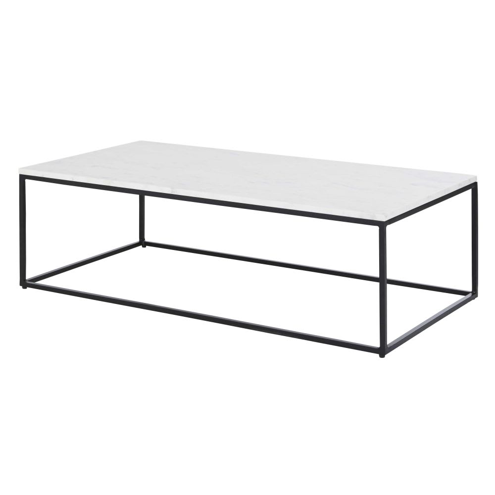 Couchtisch aus weißem Marmor und schwarzem Metall 110 cm -