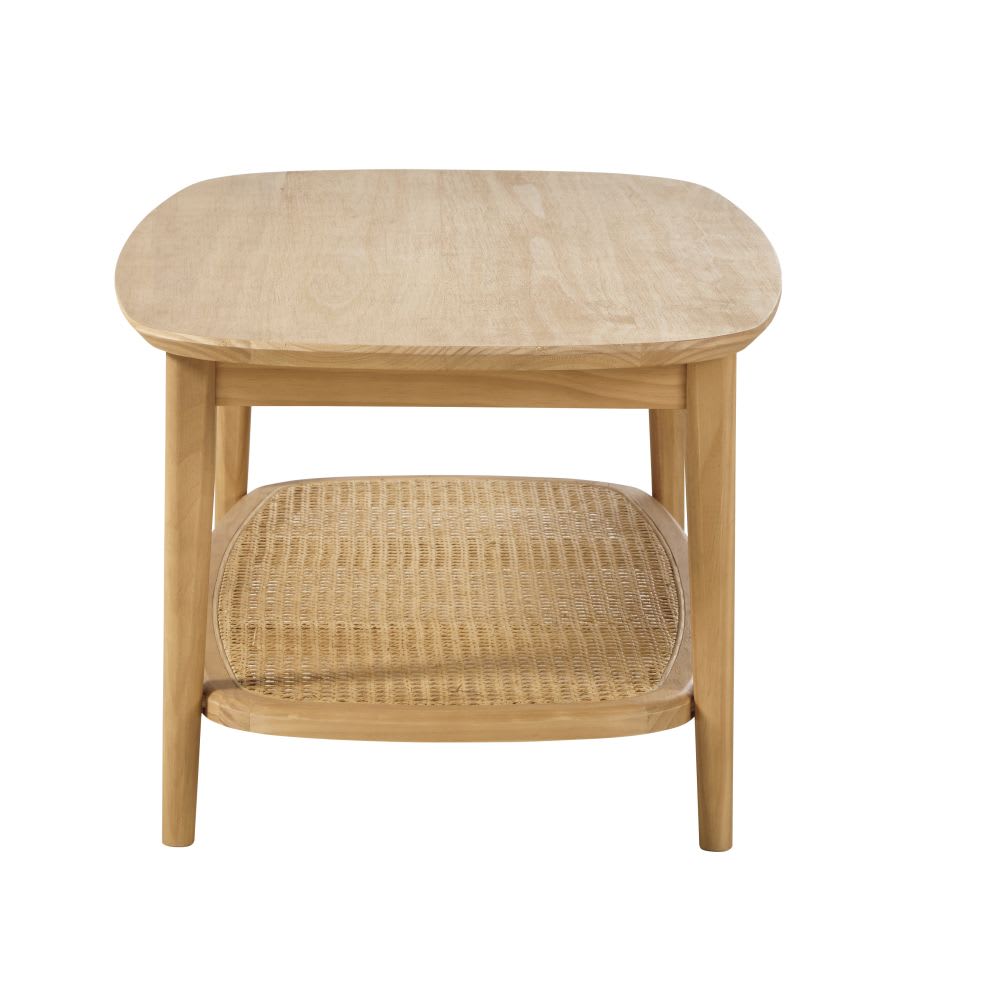 Couchtisch mit 2 Platten, Kiefernholz und Rattangeflecht 115 cm -