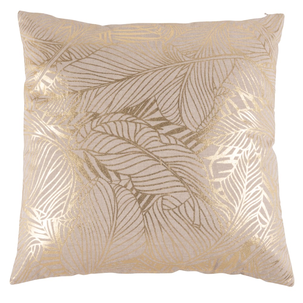 Coussin beige motifs graphiques dorés imprimés 50x50