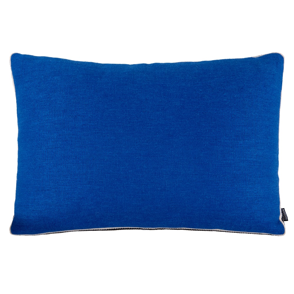Coussin bleu et bord tissé 60x40