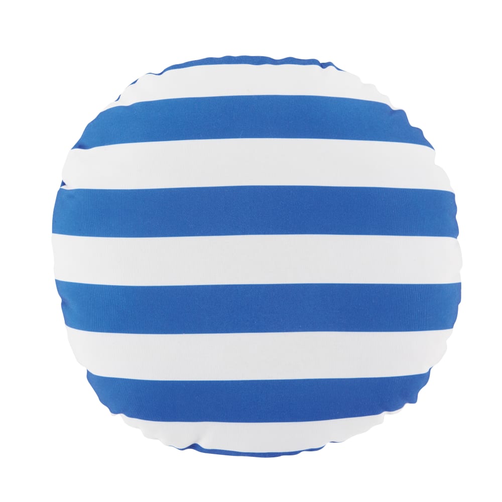 Coussin de jardin rond en polyester recyclé motifs imprimés rayures bleues et blanches D40