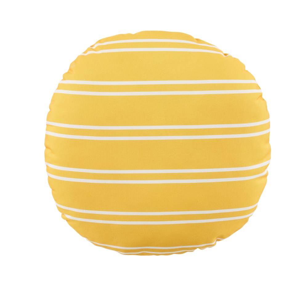 Coussin de jardin rond en polyester recyclé motifs imprimés rayures jaunes et blanches D40
