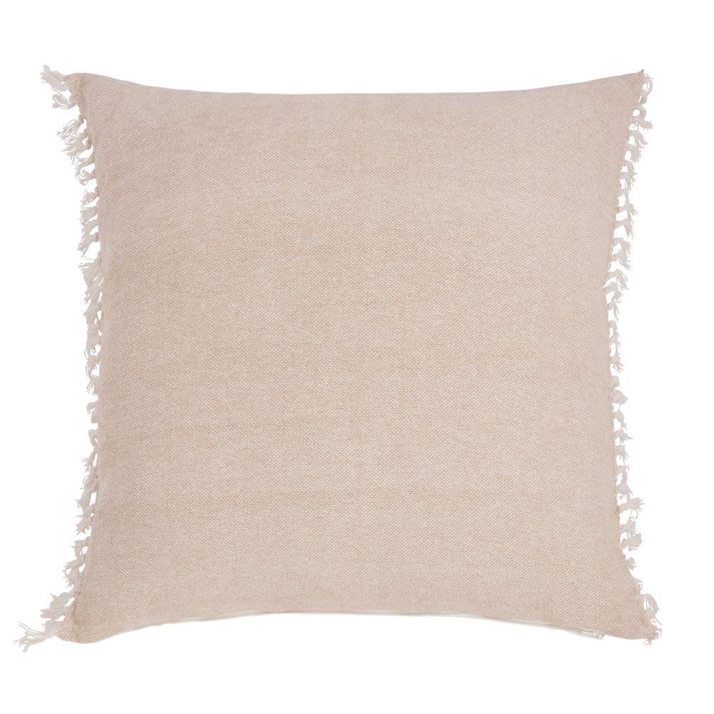 Coussin en coton beige à franges 60x60