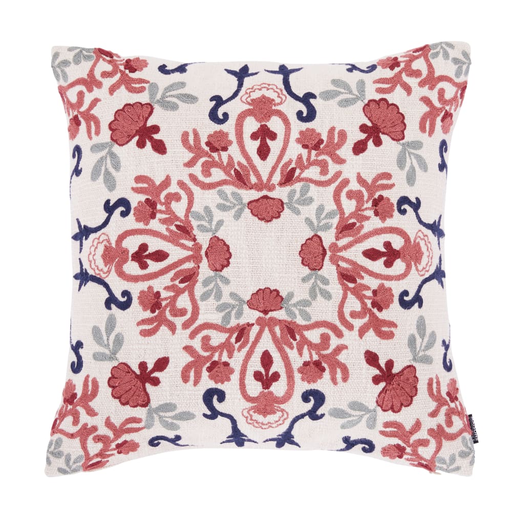 Coussin en coton motif brodé multicolore 45x45