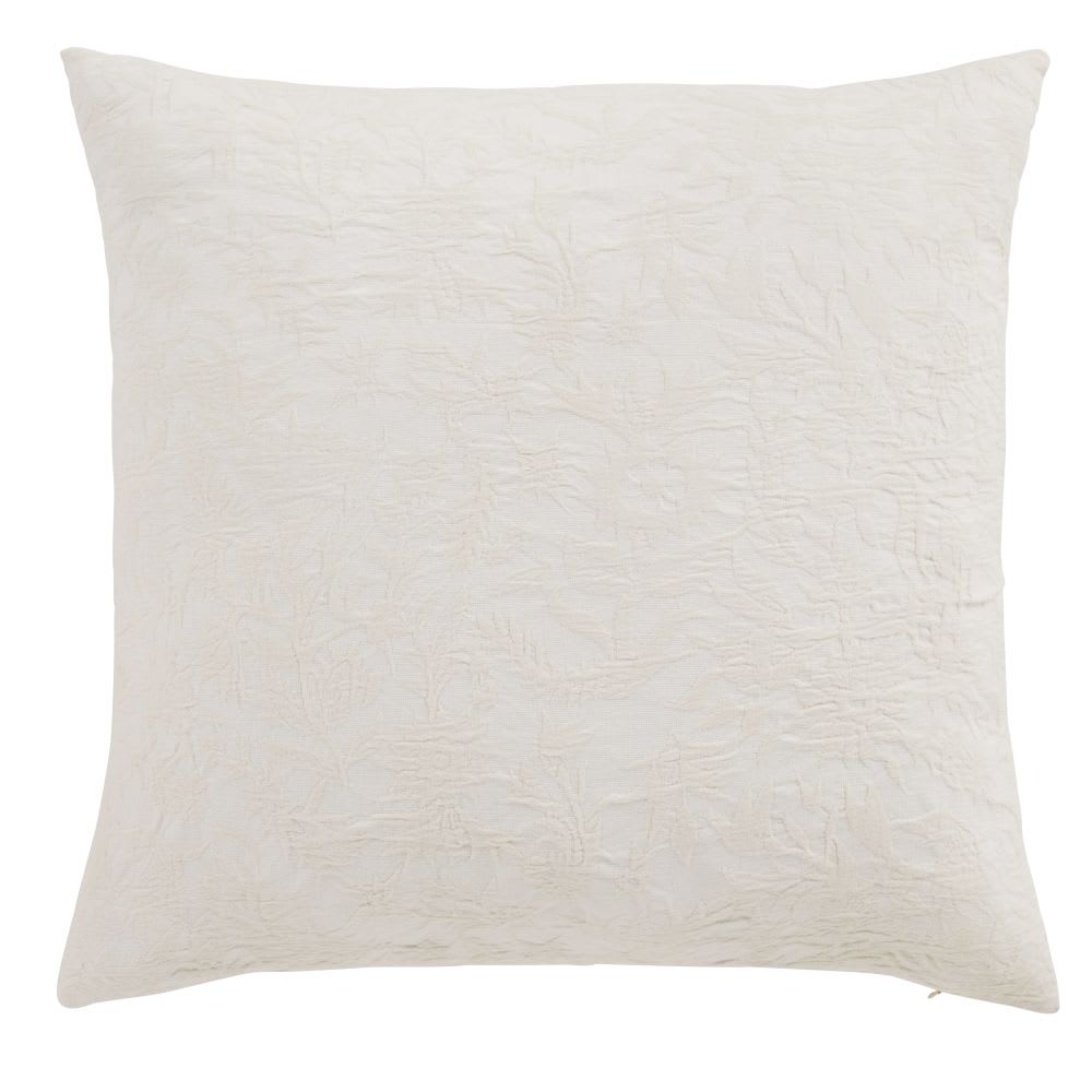 Coussin en coton motif feuillage en relief écru 60x60