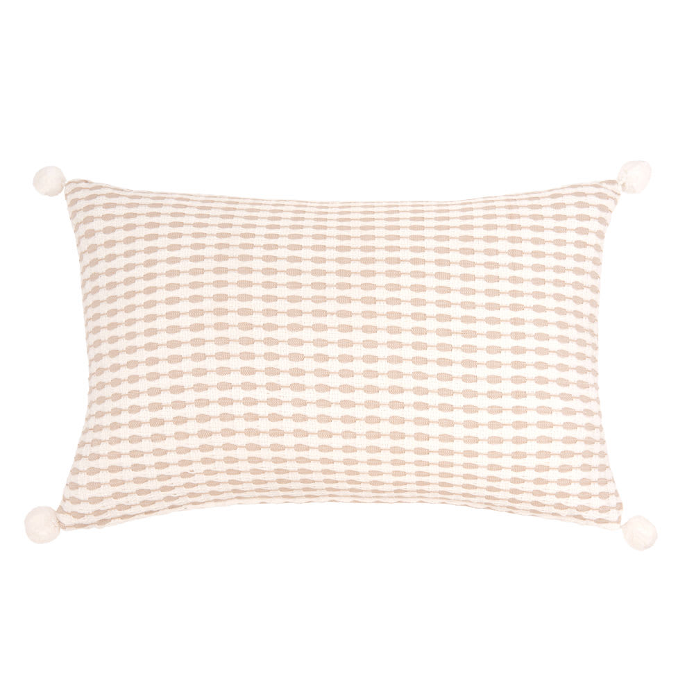 Coussin en coton texturé écru et beige avec pompons 60x40 — Beyit
