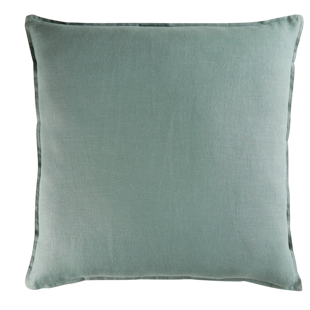 Coussin en lin lavé vert jade 60x60