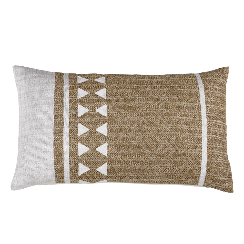 Coussin en polypropylène tissé et broderies blanches écrues 30x50