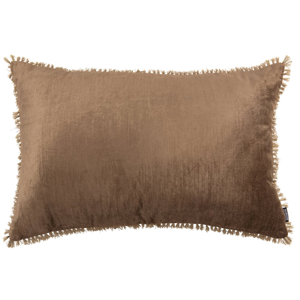 Coussin en velours bronze et mini pompons 60x40