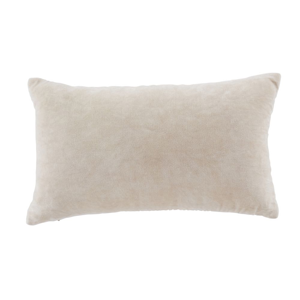 Coussin en velours de coton écru et broderies dorées 30x50