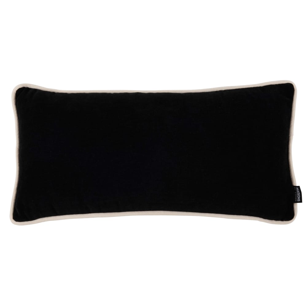 Coussin en velours noir et bordure écrue 25x50