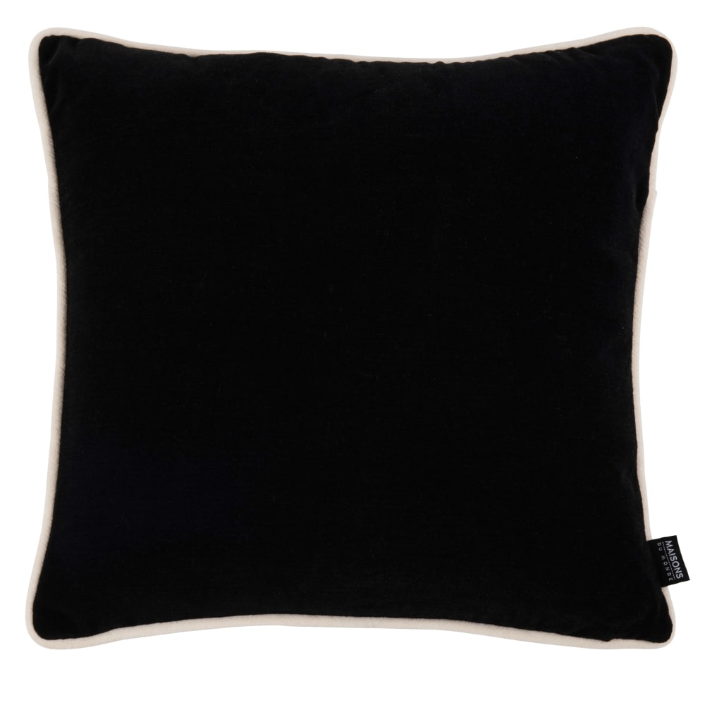 Coussin en velours noir et bordure écrue 40x40