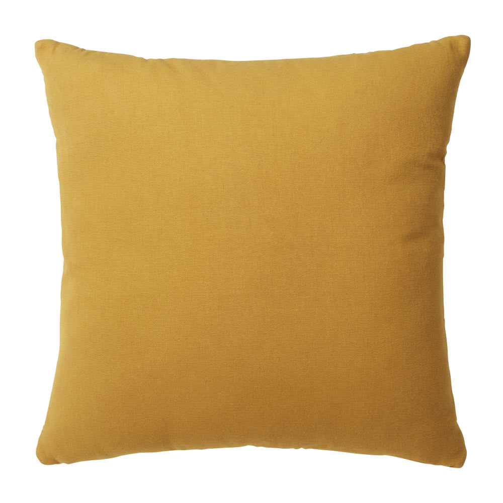 Coussin en velours piqué motifs plumes jaune moutarde 45x45 - Maisons du Monde