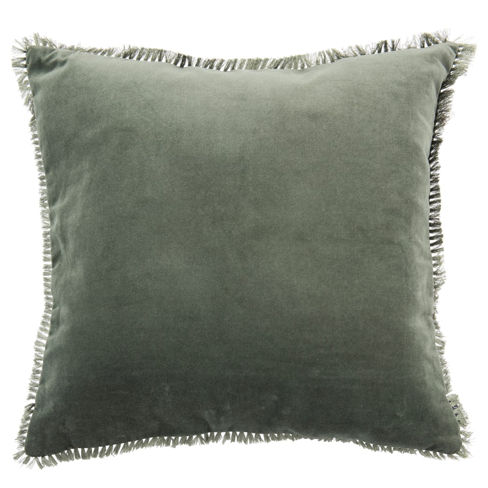 Coussin en velours vert à mini pompons 45x45