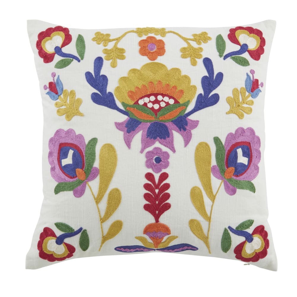 Coussin motif floral brodé multicolore 45x45 — Beyit