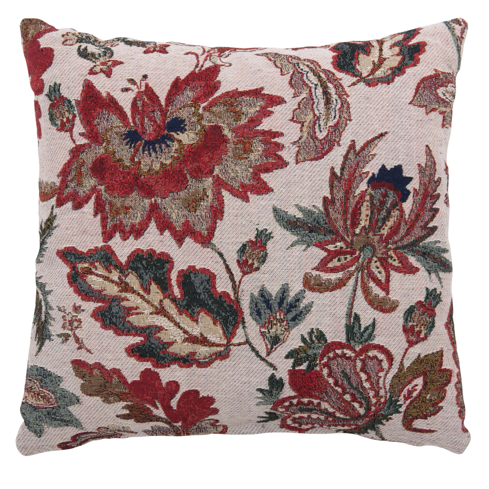 Coussin motif floral tissé jacquard bicolore 40x40