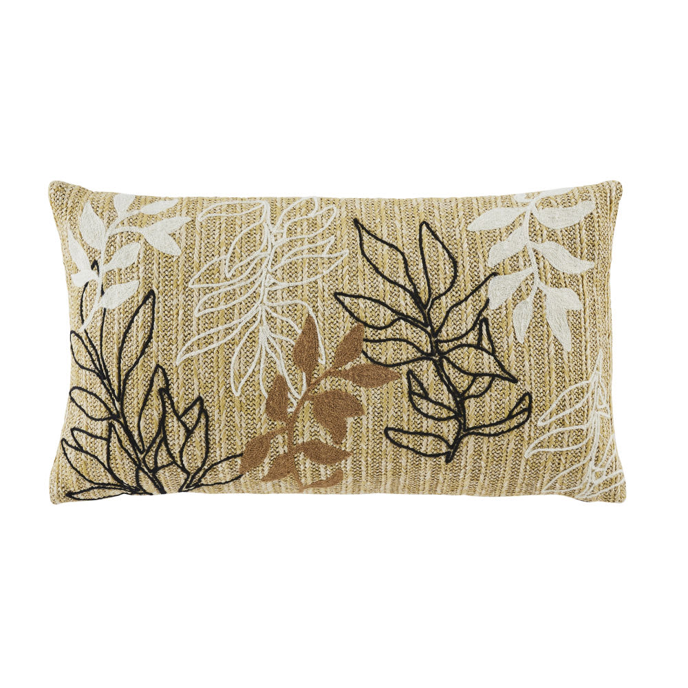 Coussin motifs feuilles beiges, écrues, terracotta et noires 30x50
