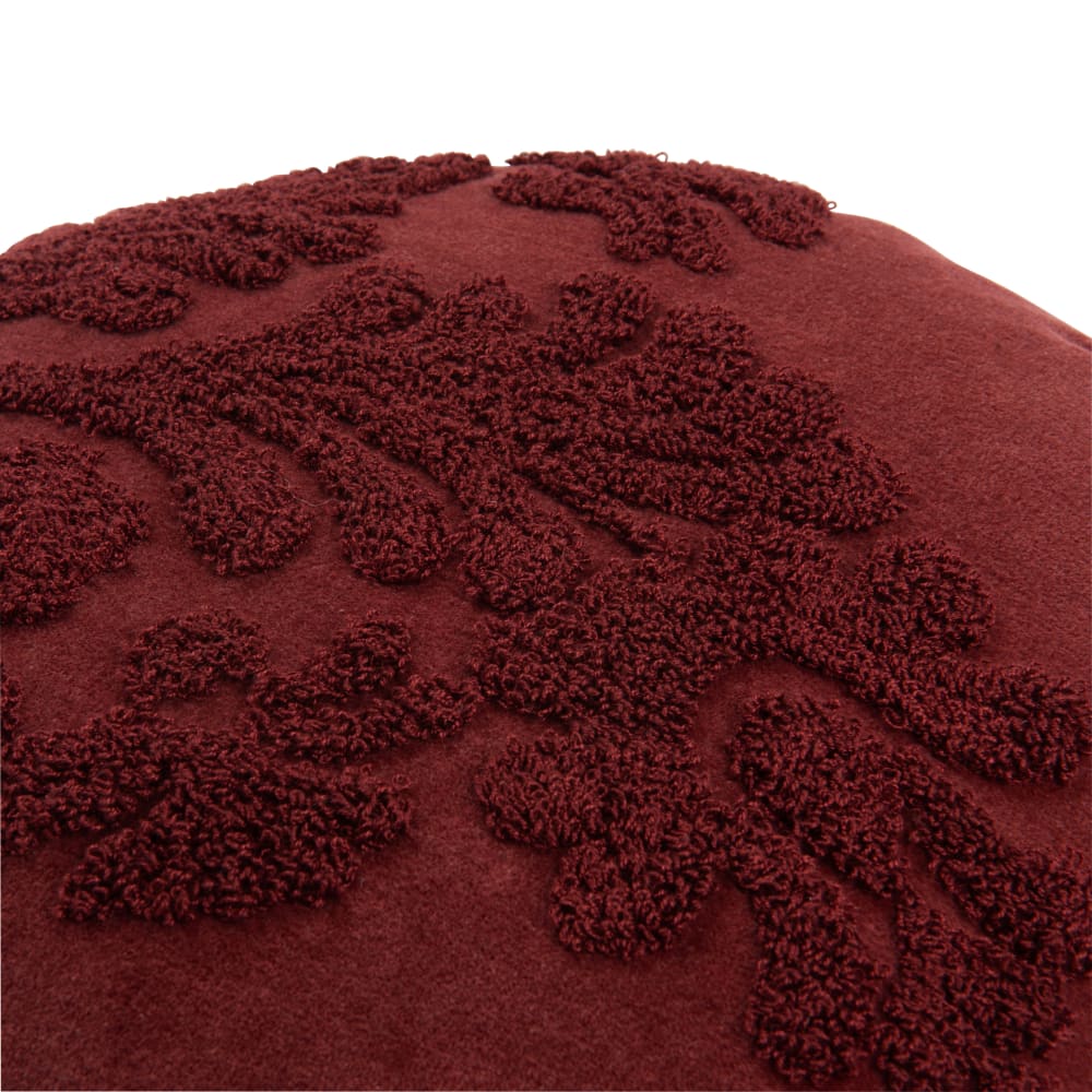 Coussin rond en velours de coton rouge motif floral brodé D40 — vue 3