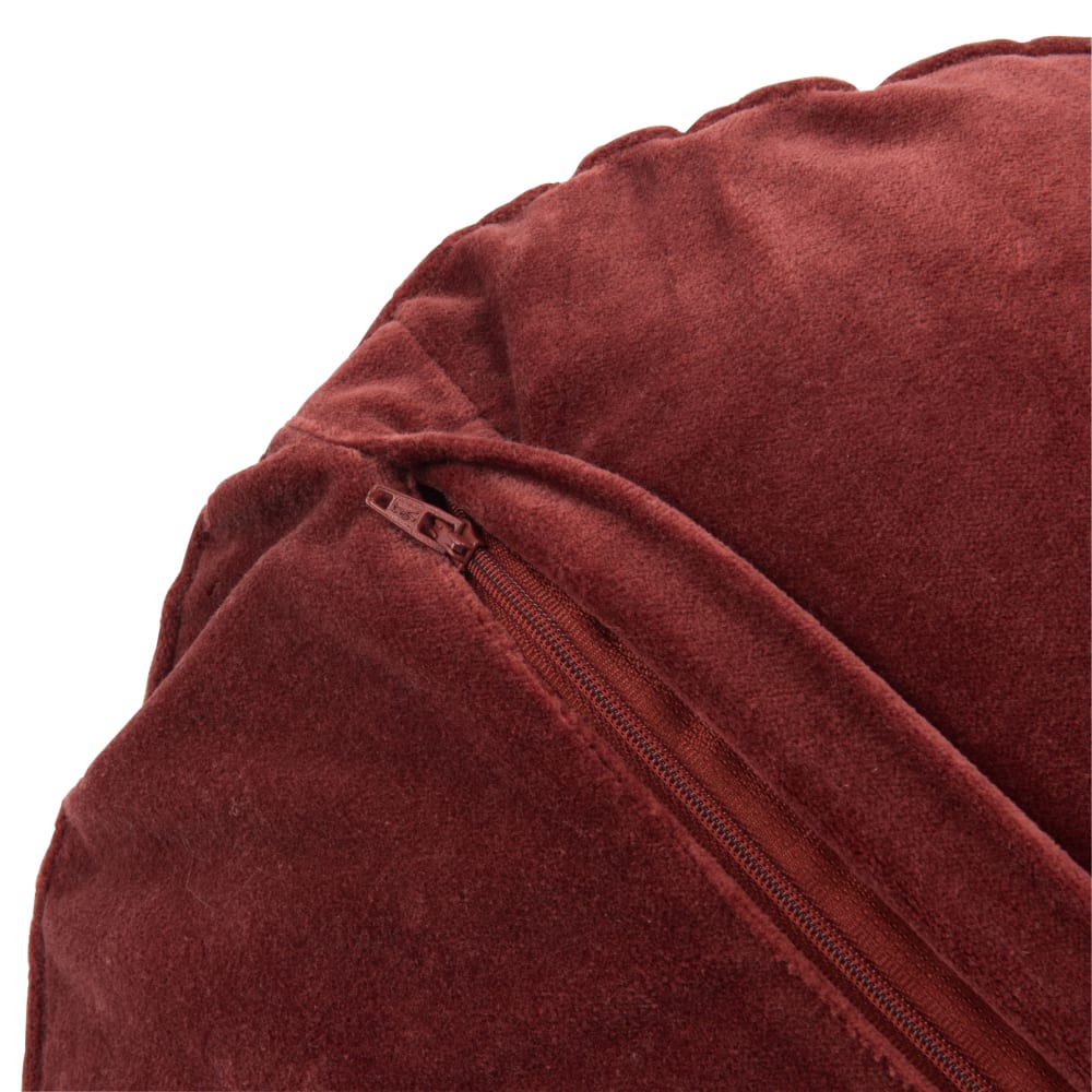 Coussin rond en velours de coton rouge motif floral brodé D40 — vue 4