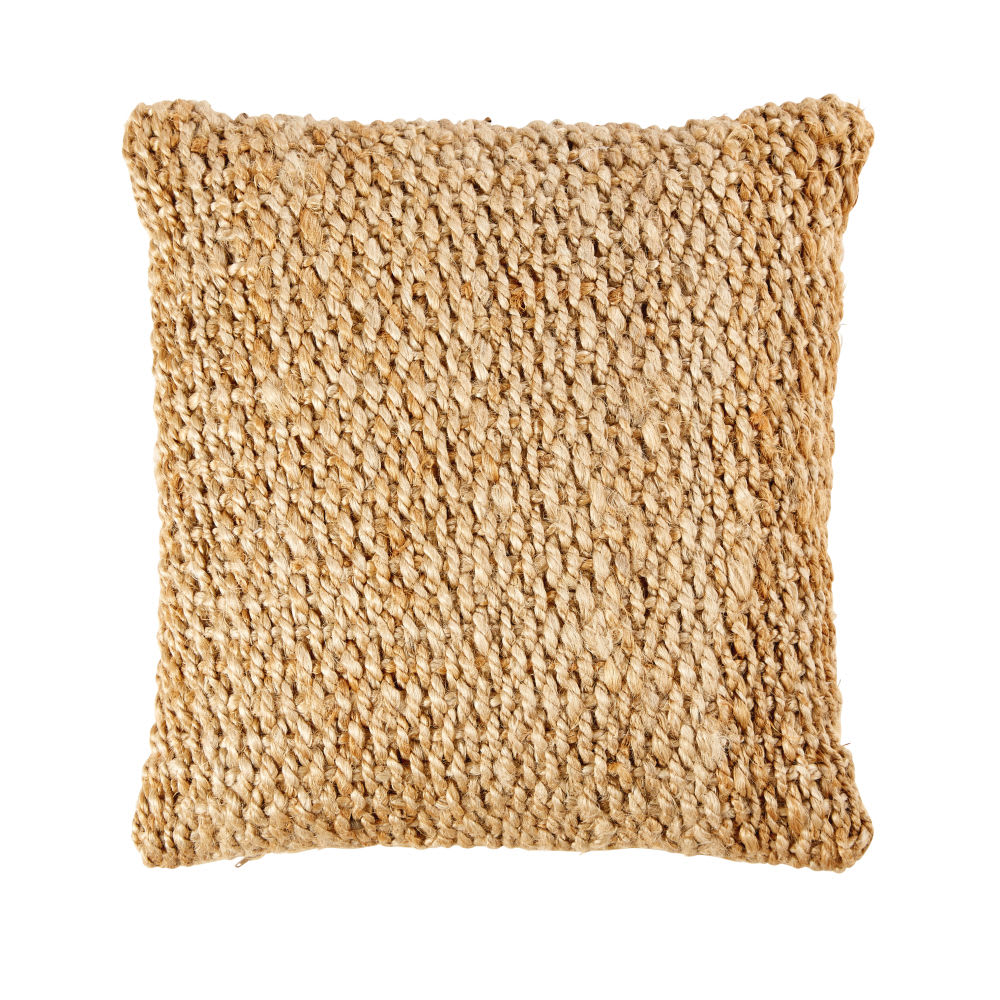 Coussin tissé en jute et coton beiges 45x45