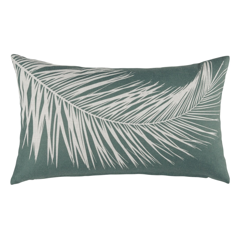 Coussin vert et écru imprimé feuillage 30x50