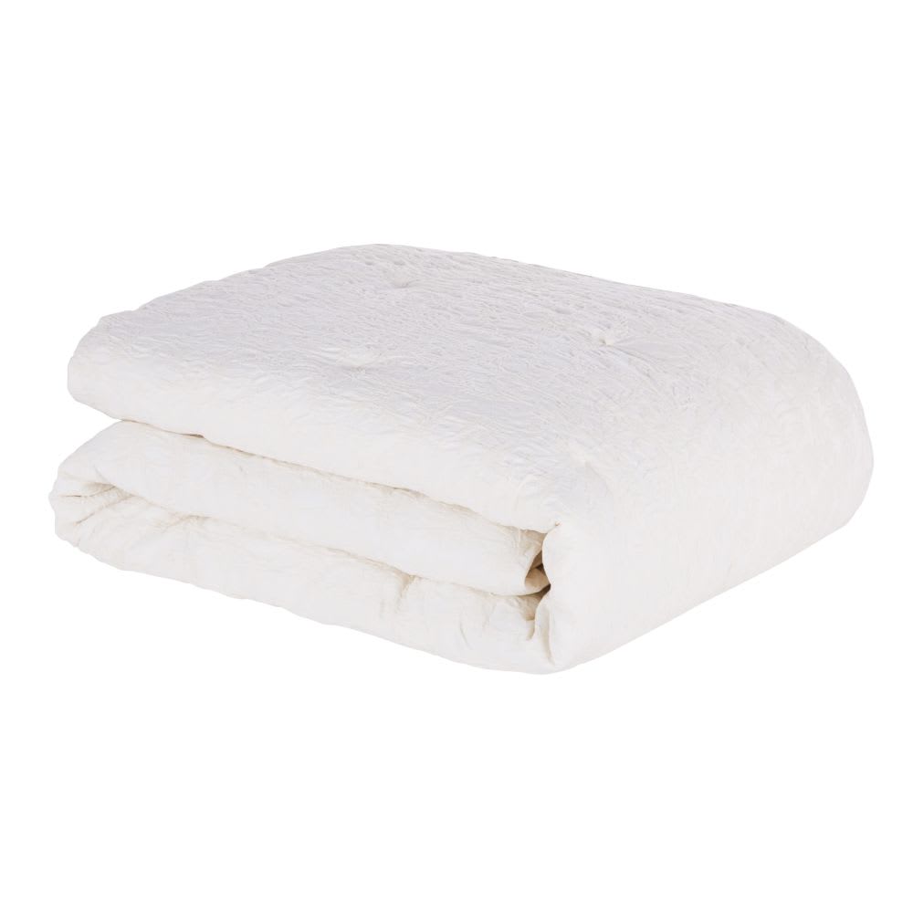 Couvre lit boutis en coton motifs feuillage en relief écrus 260x240