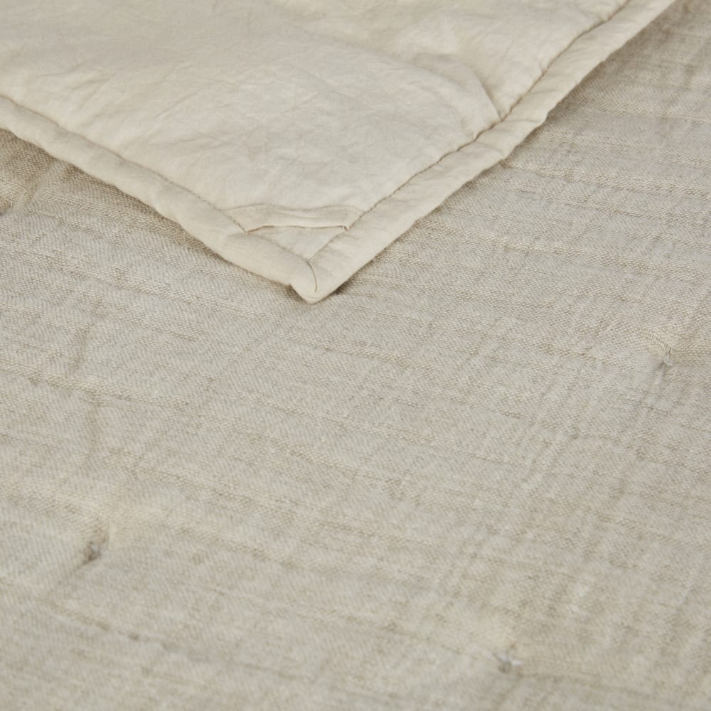 Couvre lit boutis en gaze de coton recyclé et lin beiges 240x260