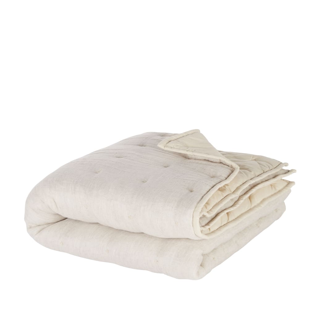 Decke aus geflochtener recycelter Baumwollgaze und Leinen, beige,
