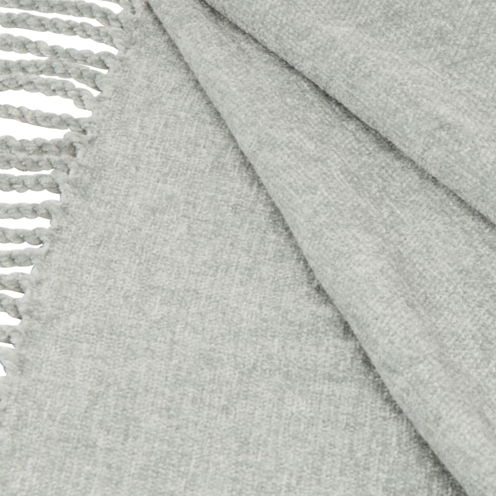 Decke aus recyceltem Chenille-Polyester mit Fransen, blau,