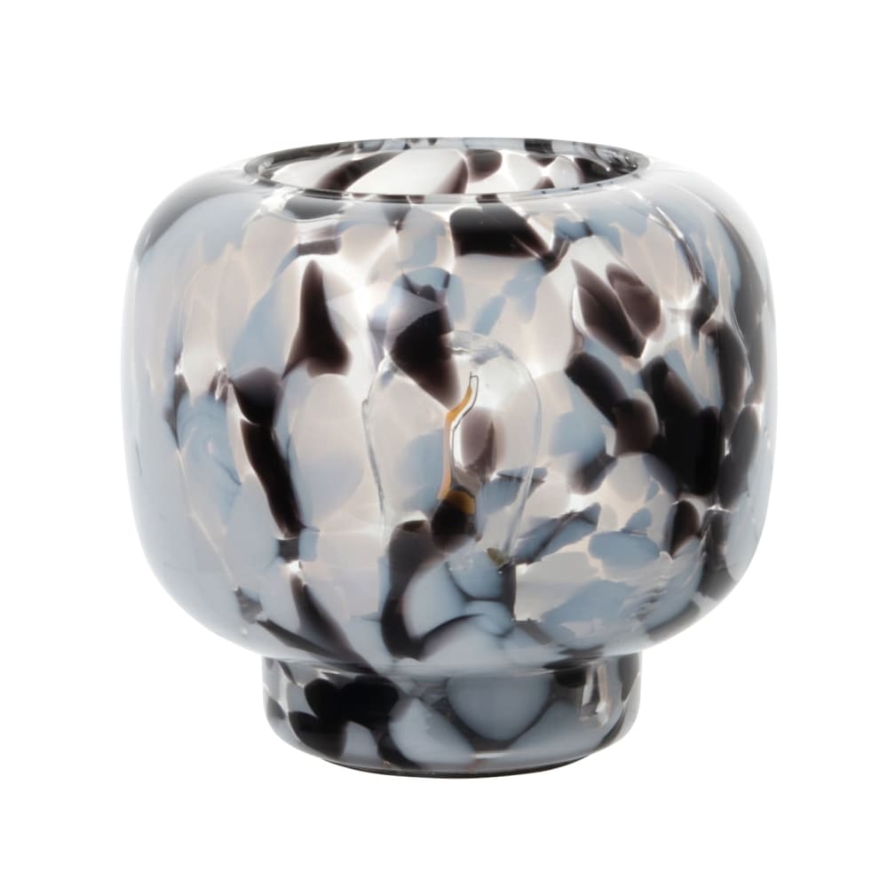 Déco lumineuse en verre blanc et noir, H15 cm
