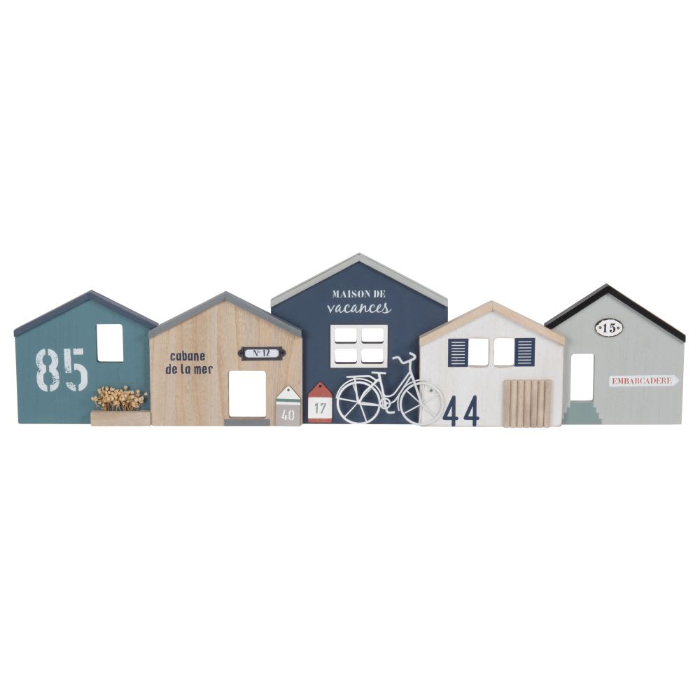 Déco murale cabanes de pêcheur multicolores, 83x22 cm