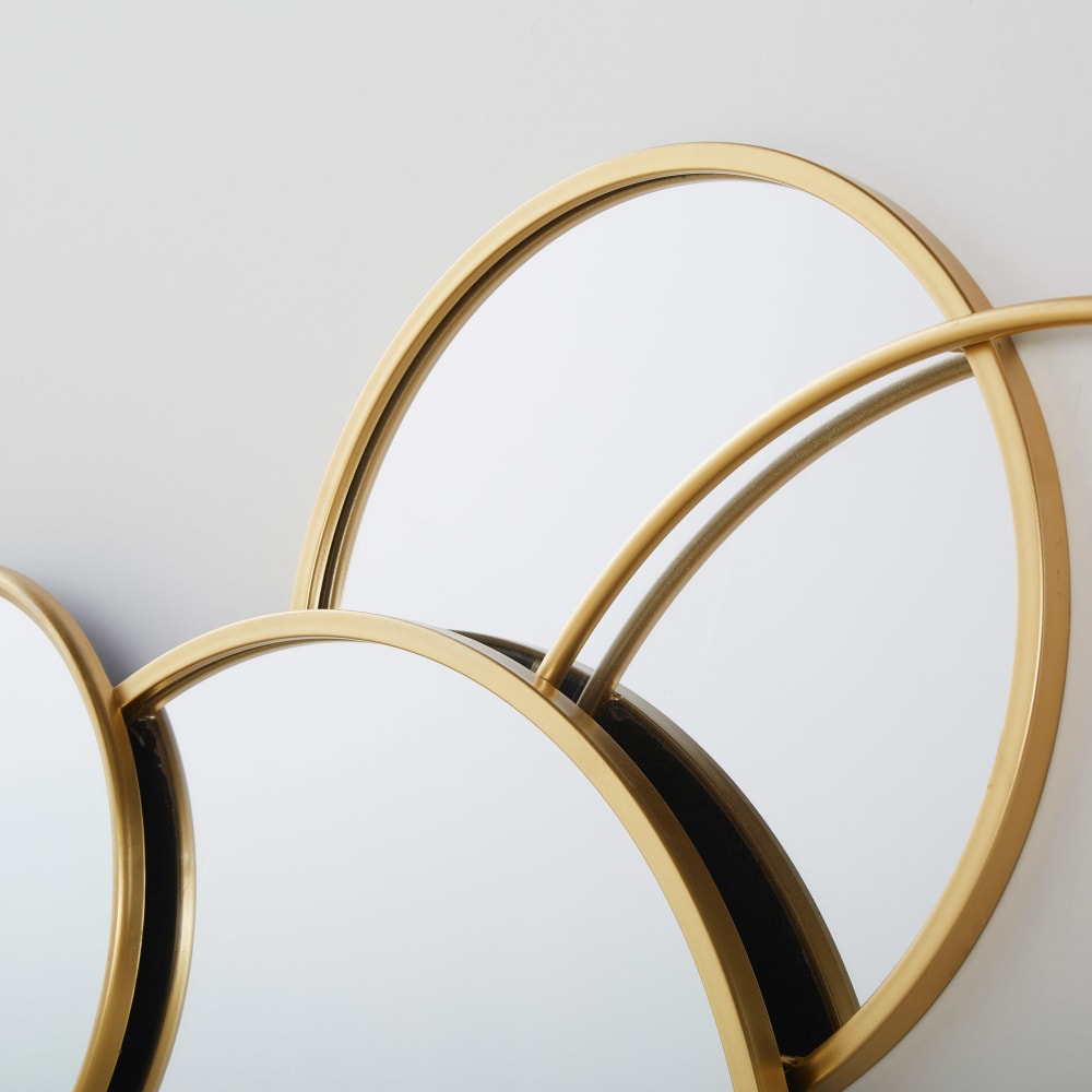 Déco murale cercles en aluminium doré et miroirs 139x71